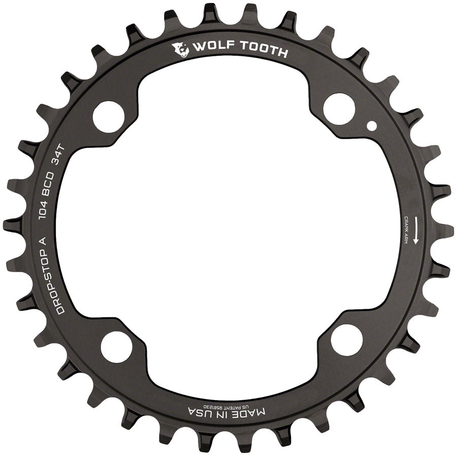 Wolf Tooth 104 BCD Chainring - 34t, 104 BCD, 4-Bolt, Drop-Stop, Black