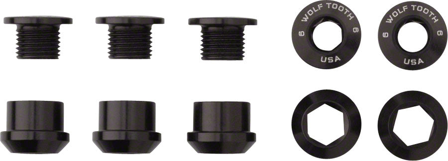 Wolf Tooth 1x Chainring Bolt Set - 6mm, Dual Hex Fittings, Set/5, Black