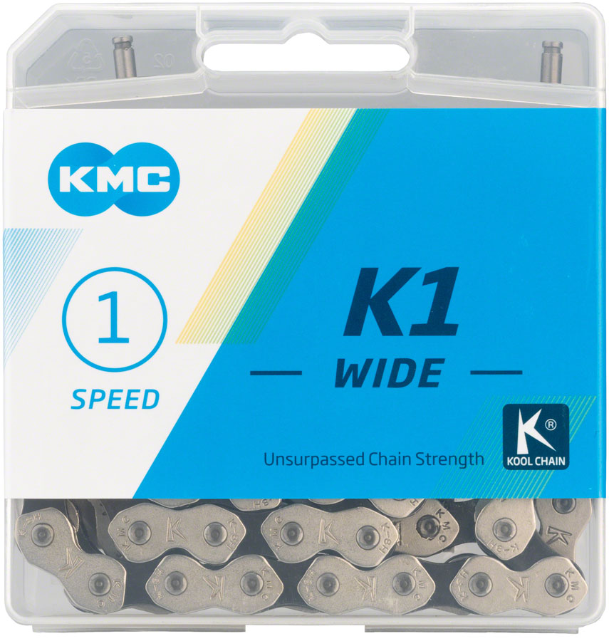 KMC K1 Kool Wide Chain - Single Speed 1/2" x 1/8", 112 Links, Silver/Black