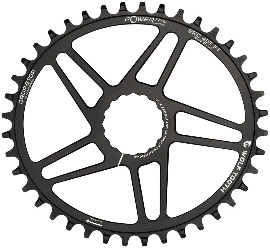 Wolf Tooth Elliptical Direct Mount Chainring - 42t, RaceFace/Easton CINCH Direct Mount, 3mm Offset, Drop-Stop, Flattop Compatible, Black