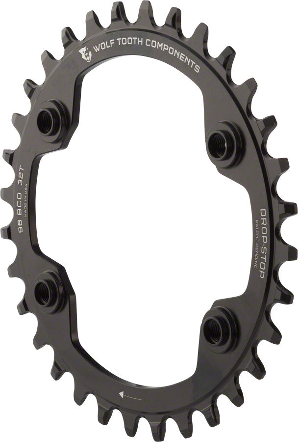 Wolf Tooth 96 BCD Chainring - 34t, 96 Asymmetric BCD, 4-Bolt, Drop-Stop, For Shimano XTR M9000 and M9020 Cranks, Black