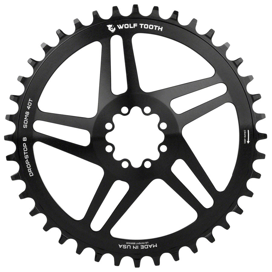 Wolf Tooth Direct Mount Chainring - 44t, SRAM Direct Mount, Drop-Stop B, For SRAM 8-Bolt Cranksets, 6mm Offset, Black