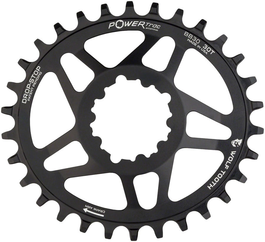 Wolf Tooth Elliptical Direct Mount Chainring - 30t, SRAM Direct Mount, Drop-Stop A, For SRAM BB30 Short Spindle Cranks, 0mm Offset, Black