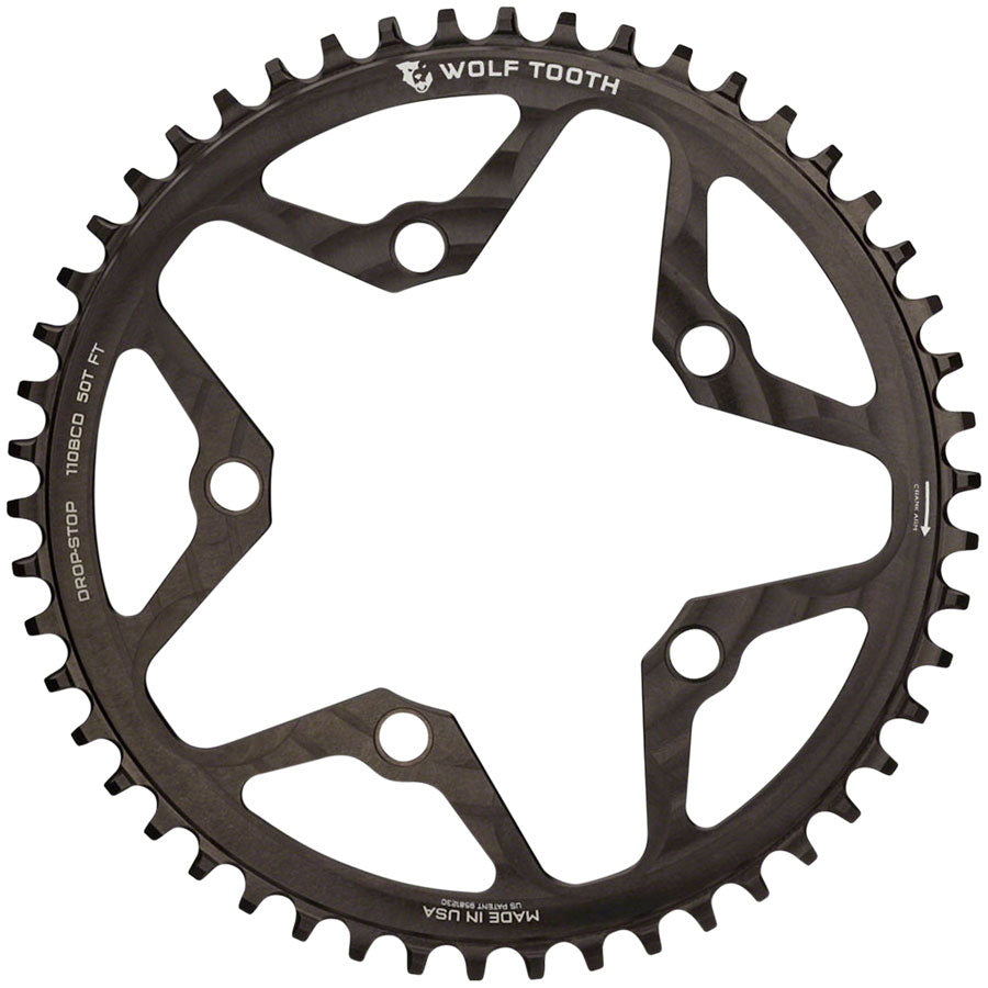 Wolf Tooth 110 BCD Cyclocross and Road Chainring - 52t, 110 BCD, 5-Bolt, Drop-Stop, 10/11/12-Speed Eagle and Flattop Compatible, Black