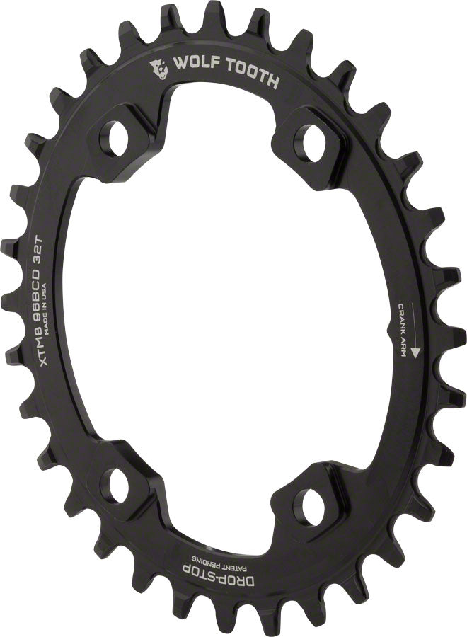 Wolf Tooth Elliptical 96 BCD Chainring - 32t, 96 Asymmetric BCD, 4-Bolt, Drop-Stop, For Shimano XT M8000 and SLX M7000 Cranks, Black