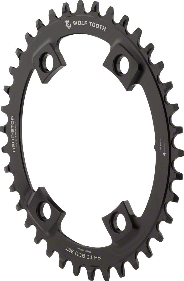Wolf Tooth Elliptical Shimano 110 Asymmetric BCD Chainring - 42t, 110 Asymmetric BCD, 4-Bolt, Drop-Stop, For Shimano Cranks, Black