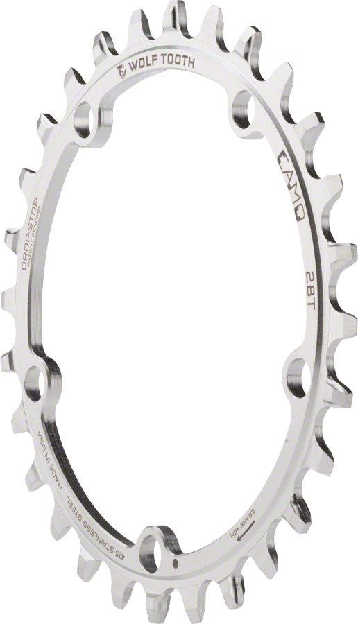 Wolf Tooth CAMO Stainless Steel Chainring - 28t, Wolf Tooth CAMO Mount, Drop-Stop, Silver