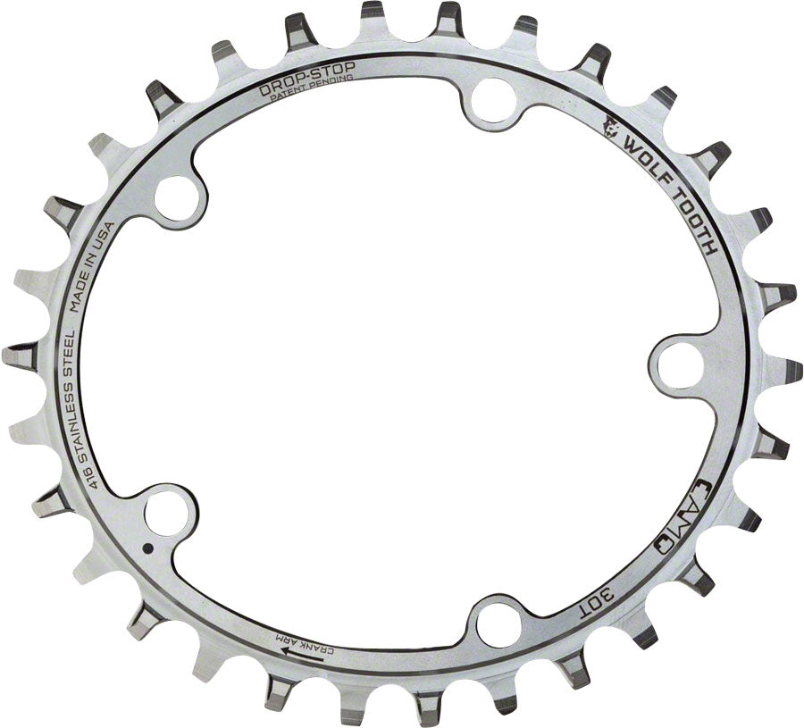 Wolf Tooth CAMO Stainless Steel Elliptical Chainring - 30t, Wolf Tooth CAMO Mount, Drop-Stop, Silver