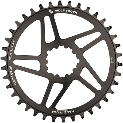 Wolf Tooth Direct Mount Chainring - 38t, SRAM Direct Mount, For SRAM 3-Bolt, 6mm Offset, Drop-Stop B, Flattop Compatible, Black