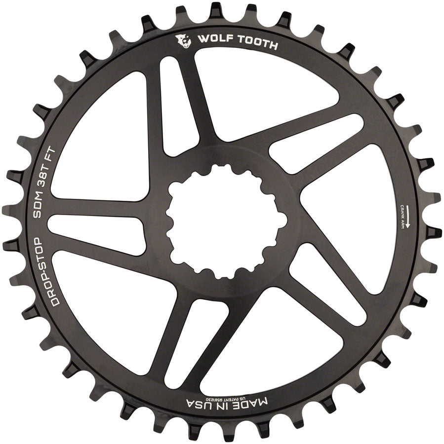 Wolf Tooth Direct Mount Chainring - 38t, SRAM Direct Mount, For SRAM 3-Bolt, 6mm Offset, Drop-Stop B, Flattop Compatible, Black