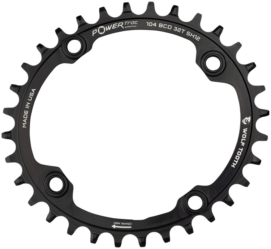 Wolf Tooth Elliptical 104 BCD Chainring - 34t, 104 BCD, 4-Bolt, Requires Shimano 12-Speed Hyperglide+ Chain, Black