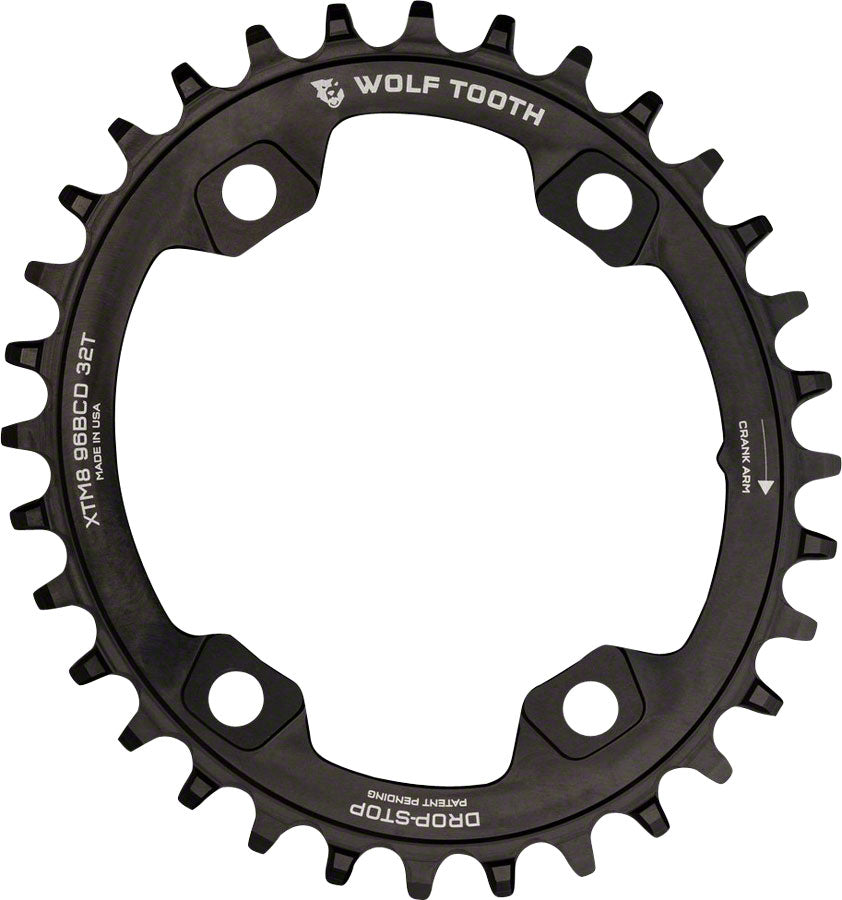 Wolf Tooth Elliptical 96 BCD Chainring - 34t, 96 Asymmetric BCD, 4-Bolt, Drop-Stop, For Shimano XTR M9000 and M9020 Cranks, Black