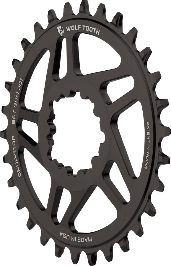 Wolf Tooth Direct Mount Chainring - 30t, SRAM Direct Mount, Drop-Stop A, For SRAM 3-Bolt Boost Cranks, 3mm Offset, Black