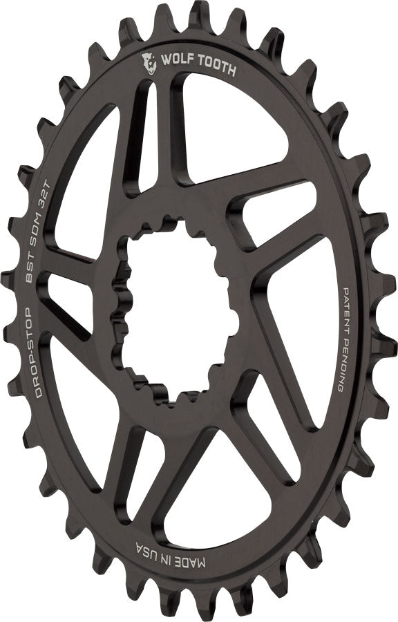 Wolf Tooth Direct Mount Chainring - 36t, SRAM Direct Mount, Drop-Stop, For SRAM 3-Bolt Boost Cranks, 3mm Offset, Black