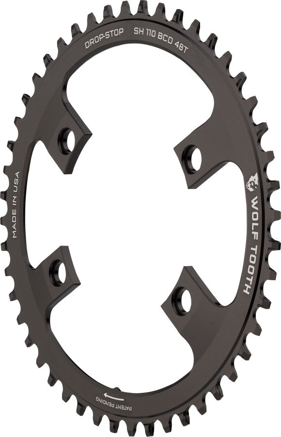 Wolf Tooth Shimano 110 Asymmetric BCD Chainring - 48t, 110 Asymmetric BCD, 4-Bolt, Drop-Stop, For Shimano Cranks, Black