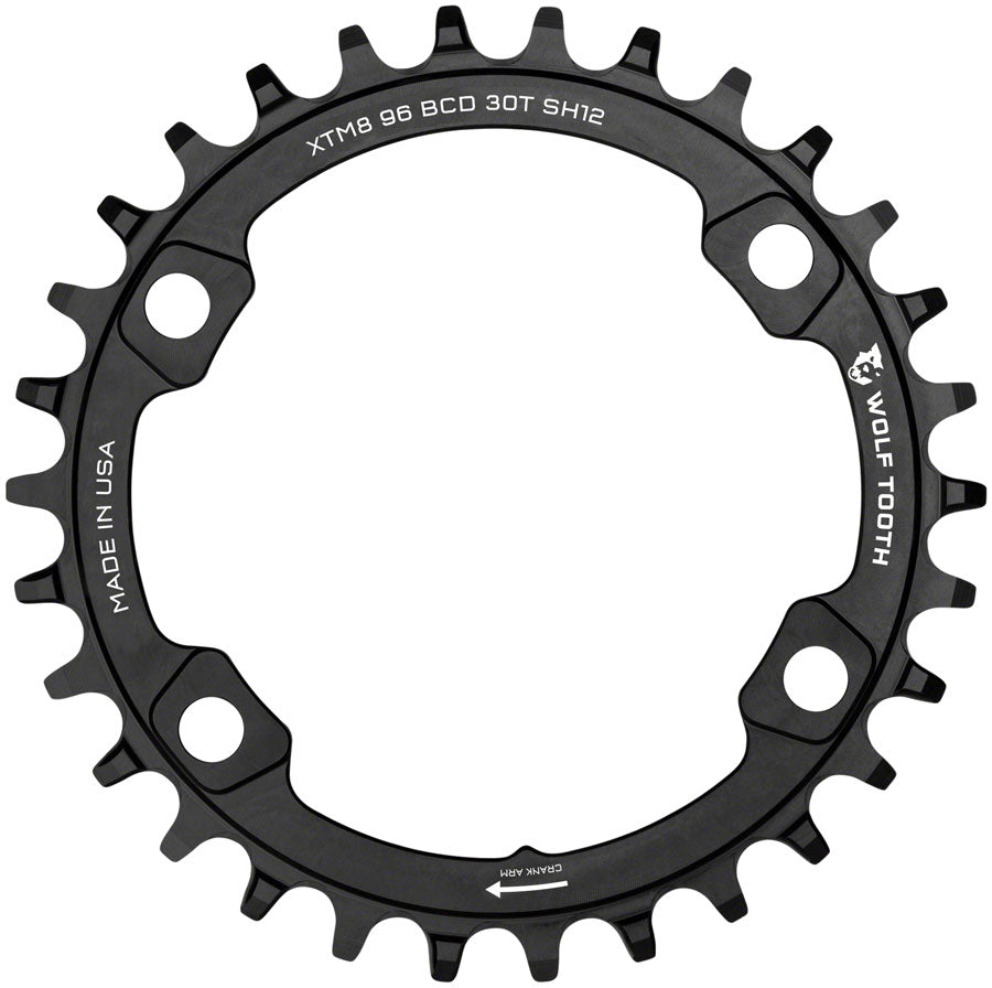 Wolf Tooth 96 BCD Chainring - 34t, 96 Asymmetric BCD, 4-Bolt, For Shimano M8000/M7000 Cranks, Requires 12-Speed Hyperglide+ Chain, Black