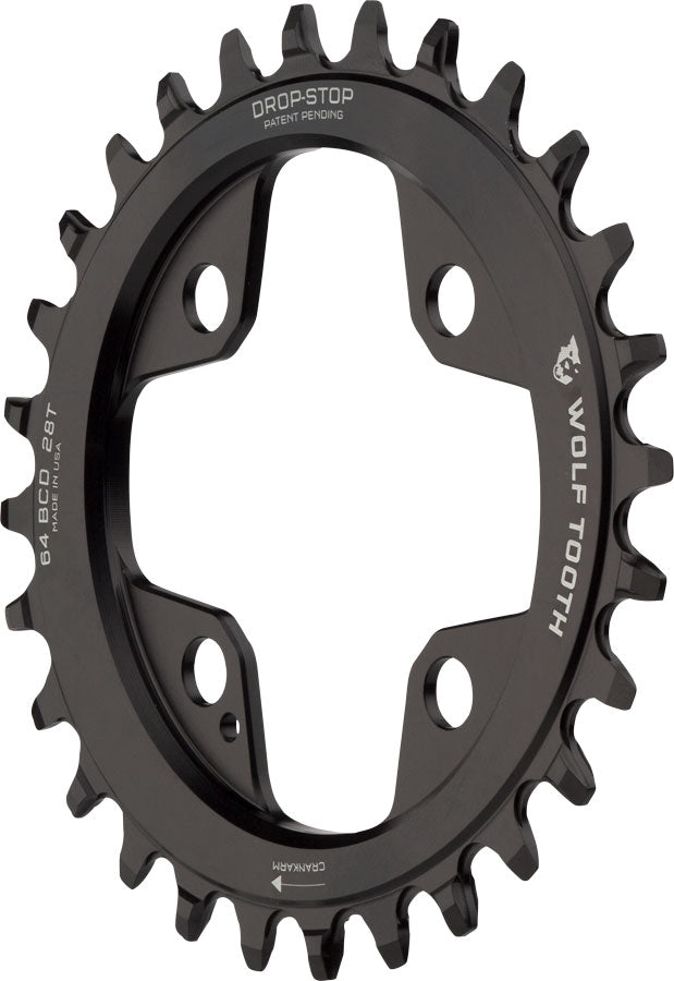 Wolf Tooth Elliptical 64 BCD Chainring - 28t, 64 BCD, 4-Bolt, Drop-Stop, Black