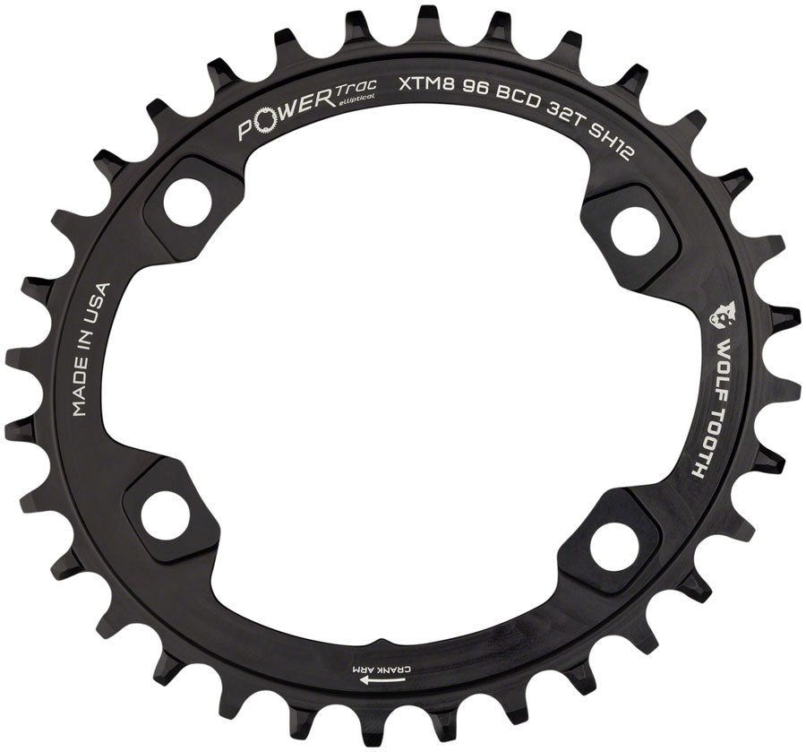 Wolf Tooth Elliptical 96 BCD Chainring - 32t, 96 Asymmetric BCD, 4-Bolt, For Shimano Cranks, Use 12-Spd Hyperglide+ Chain, Black