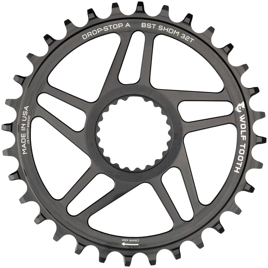 Wolf Tooth Direct Mount Chainring - 34t, Shimano Direct Mount, Drop Stop A, Boost, 3mm Offset, Black