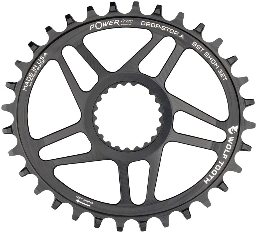 Wolf Tooth Elliptical Direct Mount Chainring - 32t, Shimano Direct Mount, Drop Stop A, Boost, 3mm Offset, Black