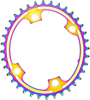absoluteBLACK Premium Oval 110 BCD Road Inner Chainring for Shimano Dura-Ace 9100 - 34t, 110 Shimano Asymmetric BCD, 4-Bolt, PVD Rainbow