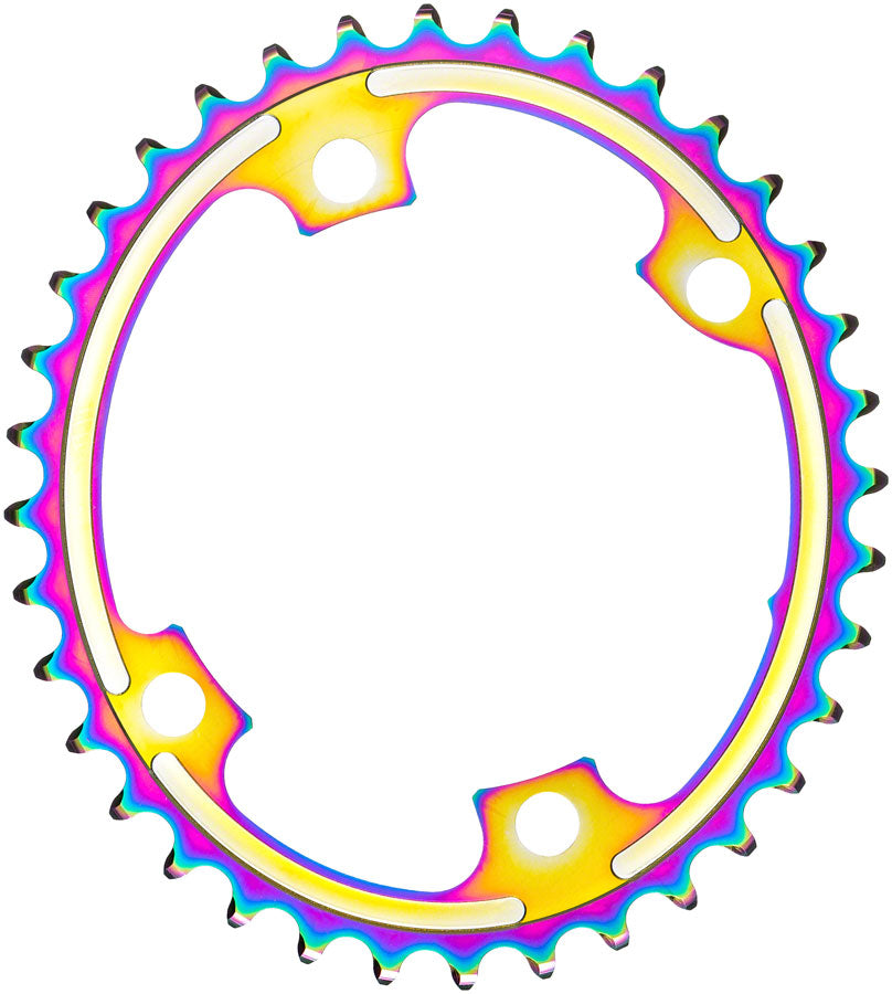 absoluteBLACK Premium Oval 110 BCD Road Inner Chainring for Shimano Dura-Ace 9100 - 34t, 110 Shimano Asymmetric BCD, 4-Bolt, PVD Rainbow