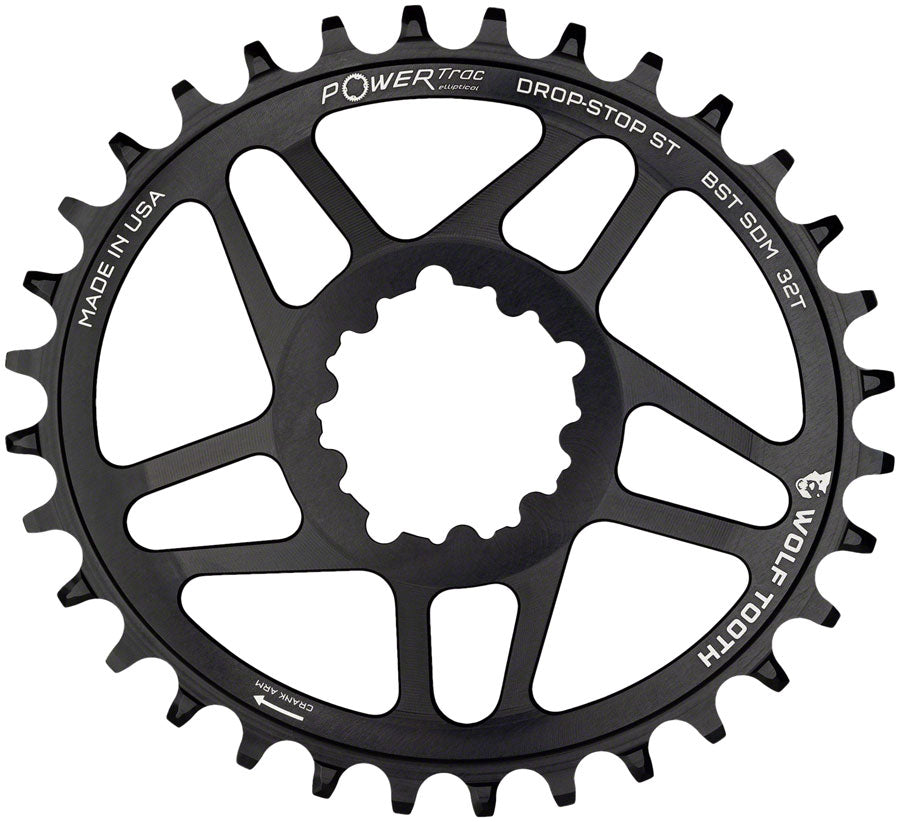 Wolf Tooth Elliptical Direct Mount Chainring - 34t, SRAM Direct Mount, For SRAM 3-Bolt Boost Cranks, Requires Hyperglide+ Chain, Black