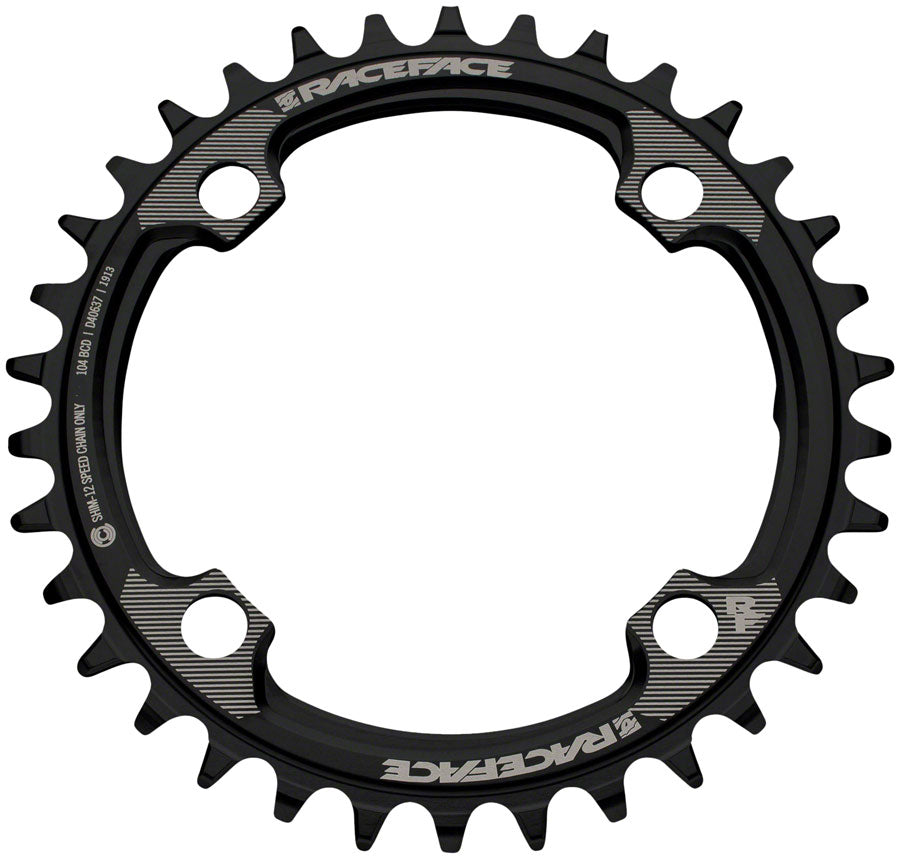 RaceFace 1x 104 BCD Hyperglide+ Chainring - 32t, 104 BCD, 4-Bolt, Requires Shimano 12-speed Hyperglide+ Chain, 7075 Aluminum, Black