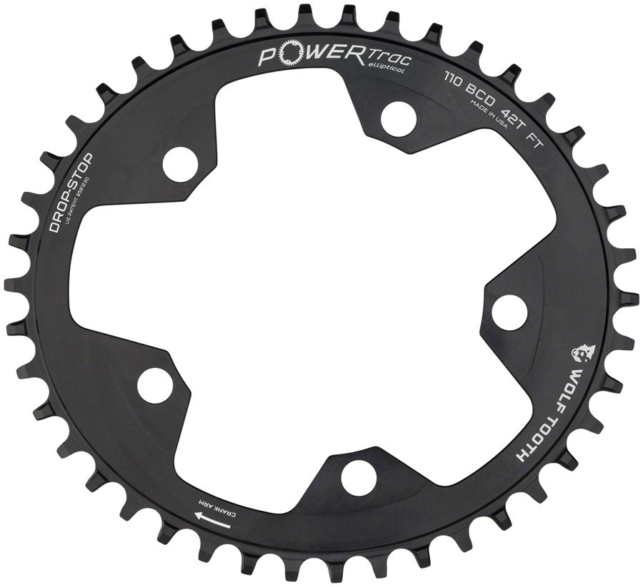 Wolf Tooth Elliptical 110 BCD Chainring - 38t, 110 BCD, 5-Bolt, Drop-Stop, 10/11/12-Speed Eagle and Flattop Compatible, Black