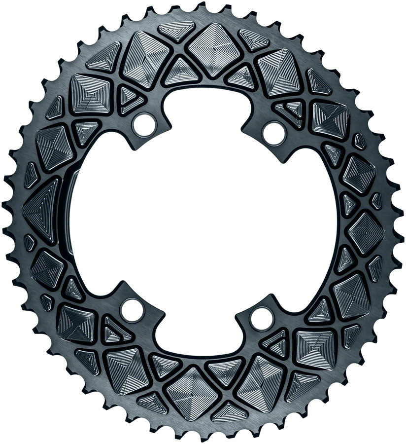 absoluteBLACK Premium Oval 110 BCD Road Outer Chainring for Shimano Dura-Ace 9000 - 52t, 110 Shimano Asymmetric BCD, 4-Bolt, Gray