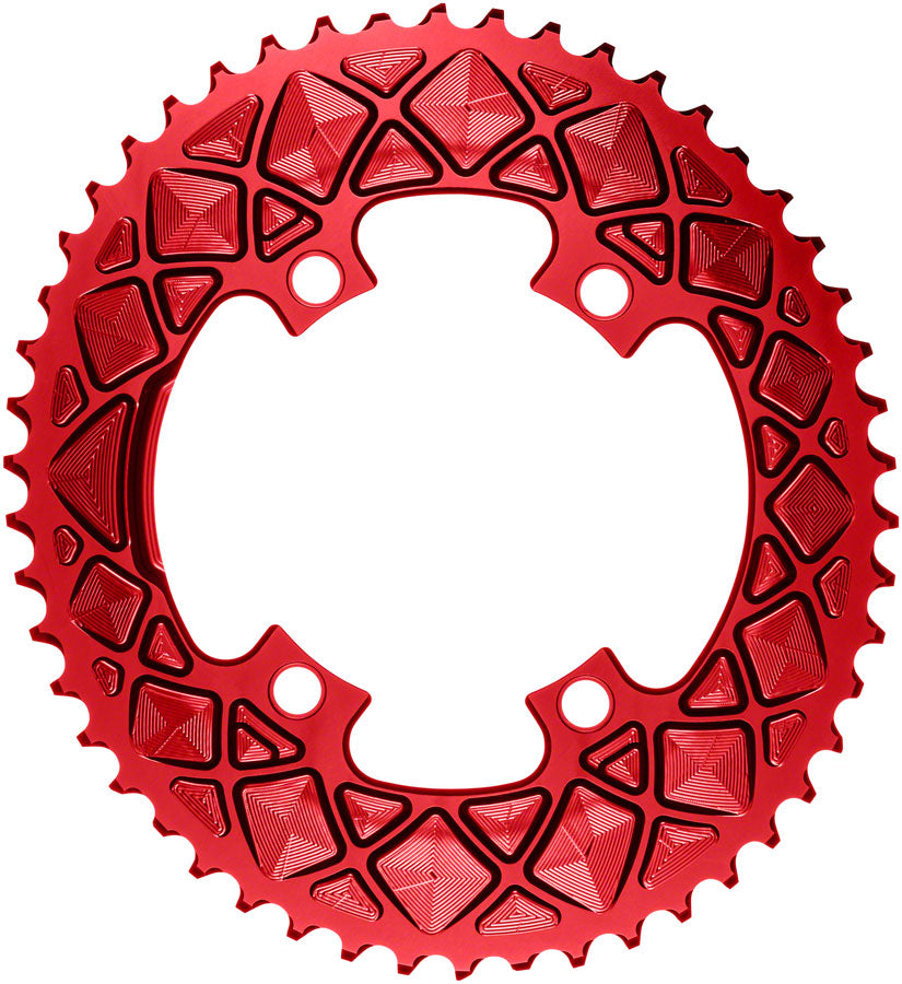 absoluteBLACK Premium Oval 110 BCD Road Outer Chainring for Shimano Dura-Ace 9000 - 52t, 110 Shimano Asymmetric BCD, 4-Bolt, Red