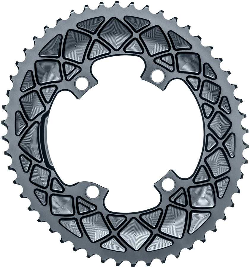 absoluteBLACK Premium Oval 110 BCD Road Outer Chainring for Shimano Dura-Ace 9100 - 52t, 110 Shimano Asymmetric BCD, 4-Bolt, Gray