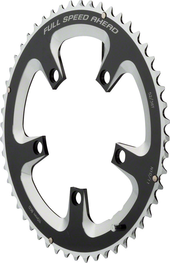 Full Speed Ahead Super Road Chainring - 52t, 110 BCD, 5-Bolt, Aluminum, N11, Black/Silver