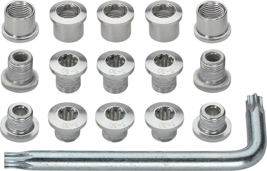 Full Speed Ahead Torx T-30 Alloy Mountain Chainring Nut/Bolt Set wiith tool: Silver