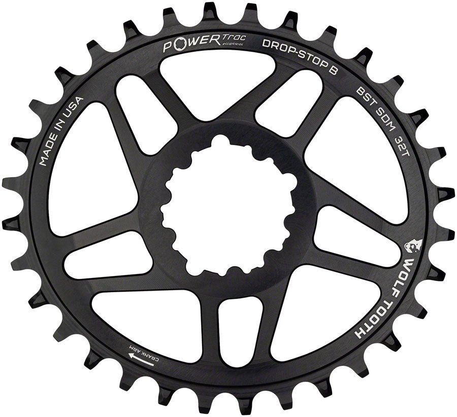 Wolf Tooth Elliptical Direct Mount Chainring - 32t, SRAM Direct Mount, Drop-Stop B, For SRAM 3-Bolt Boost Cranksets, 3mm Offset, Black