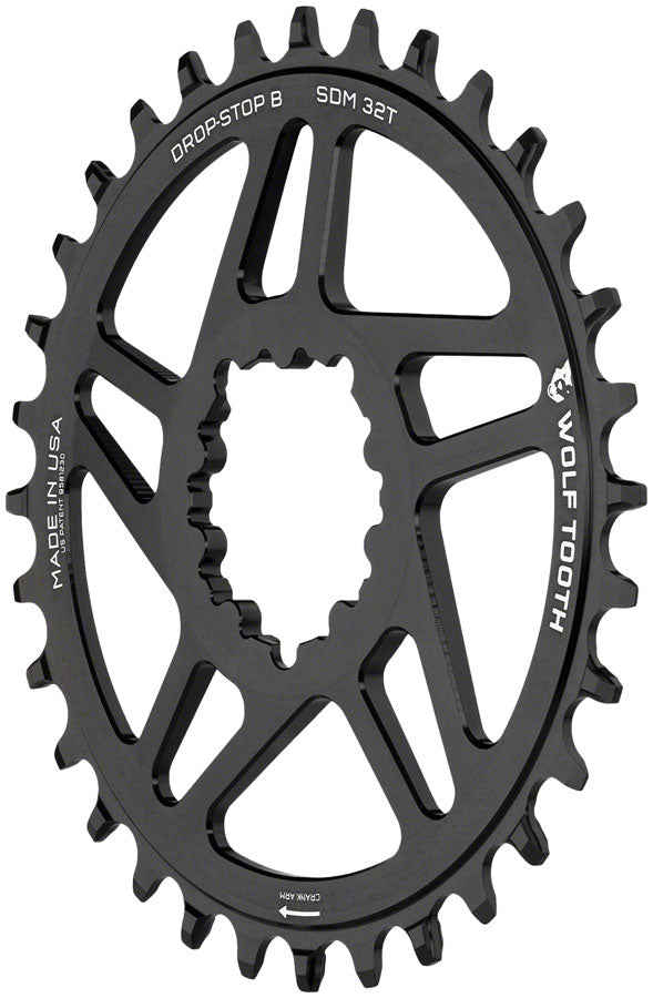 Wolf Tooth Direct Mount Chainring - 36t, SRAM Direct Mount, Drop-Stop B, For SRAM 3-Bolt Boost Cranks, 3mm Offset, Black