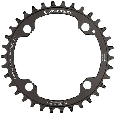 Wolf Tooth 104 BCD Chainring - 34t, 104 BCD, 4-Bolt, Drop-Stop B, Black