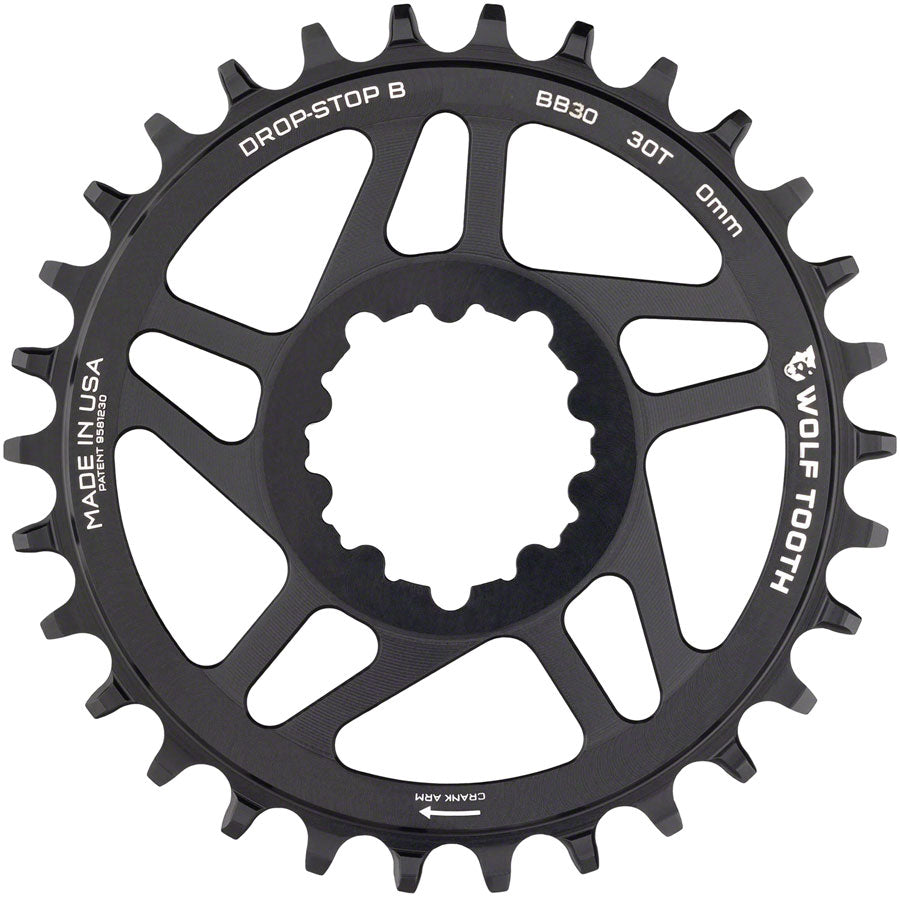 Wolf Tooth Direct Mount Chainring - 30t, SRAM Direct Mount, Drop-Stop B, For BB30 Short Spindle Cranksets, 0mm Offset, Black