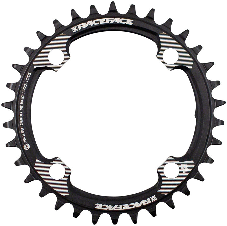 RaceFace 1x 104 BCD Hyperglide+ Chainring - 34t, 104 BCD, 4-Bolt, Requires Shimano 12-speed Hyperglide+ Chain, 7075 Aluminum, Black