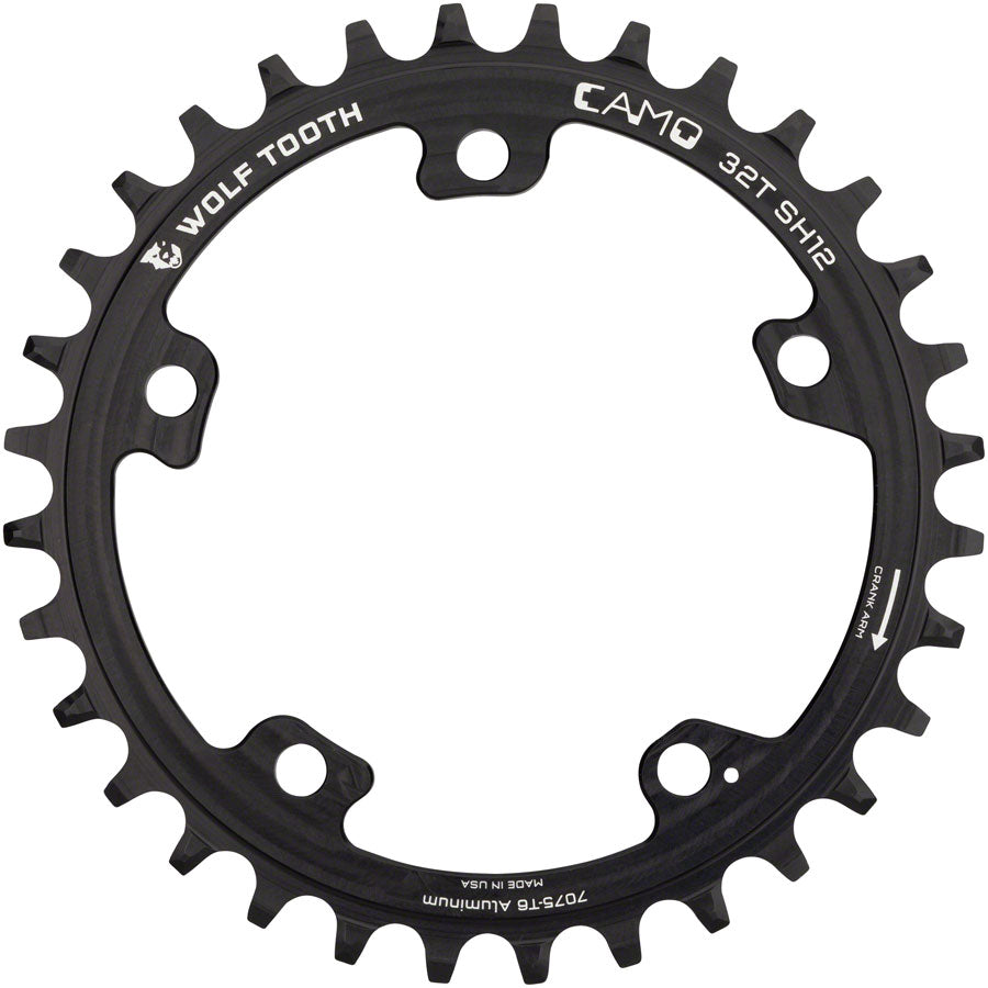 Wolf Tooth CAMO Aluminum Chainring - 34t, Wolf Tooth CAMO Mount, Drop-Stop ST for Shimano 12 Speed HG+, Black