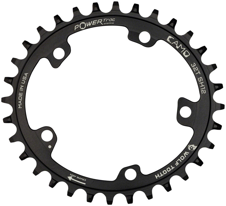 Wolf Tooth CAMO Aluminum Elliptical Chainring - 34t, Wolf Tooth CAMO Mount, Drop-Stop ST for Shimano 12 Speed HG+, Black