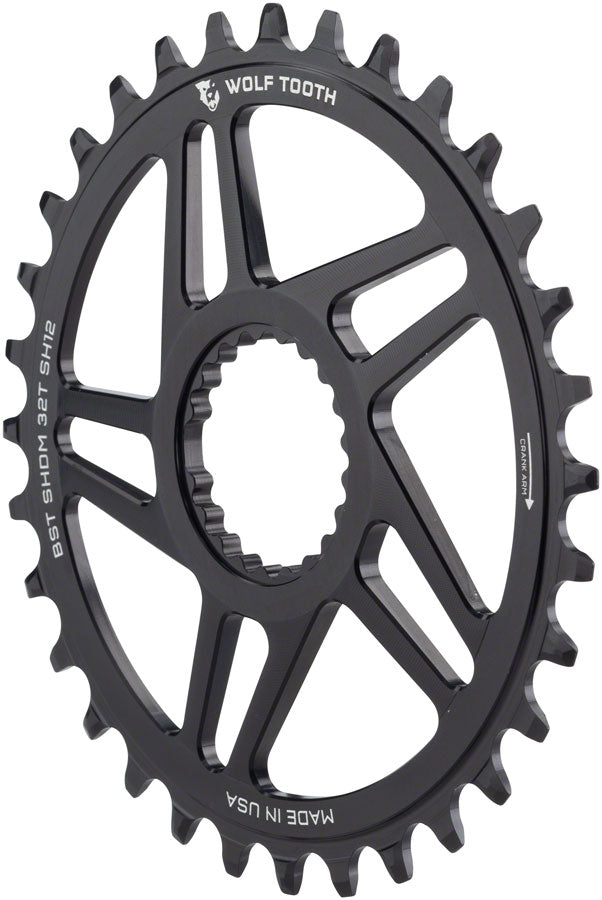 Wolf Tooth Direct Mount Chainring - 32t, Shimano Direct Mount, For Boost Cranks, 3mm Offset, Requires 12-Speed Hyperglide+ Chain, Black