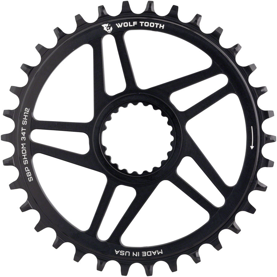 Wolf Tooth Direct Mount Chainring - 34t, Shimano Direct Mount, For Super Boost+ Cranks, Requires 12-Speed Hyperglide+ Chain, Black