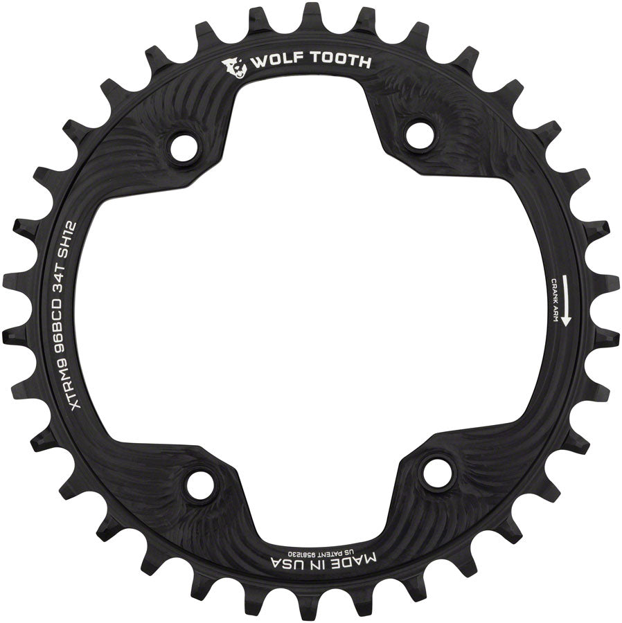 Wolf Tooth 96 BCD Chainring - 34t, 96 Asymmetric BCD, 4-Bolt, For Shimano Cranks, Use 12-Speed Hyperglide+ Chain, Black