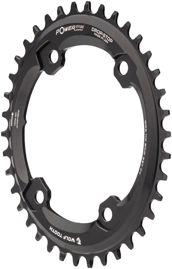 Wolf Tooth Elliptical Shimano 110 Asymmetric BCD Chainring - 38t, 110 Asymmetric BCD, 4-Bolt, Drop-Stop, For Shimano GRX Cranks, Black