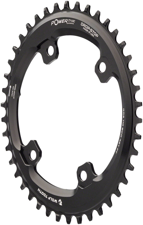 Wolf Tooth Elliptical Shimano 110 Asymmetric BCD Chainring - 42t, 110 Asymmetric BCD, 4-Bolt, Drop-Stop, For Shimano GRX Cranks, Black