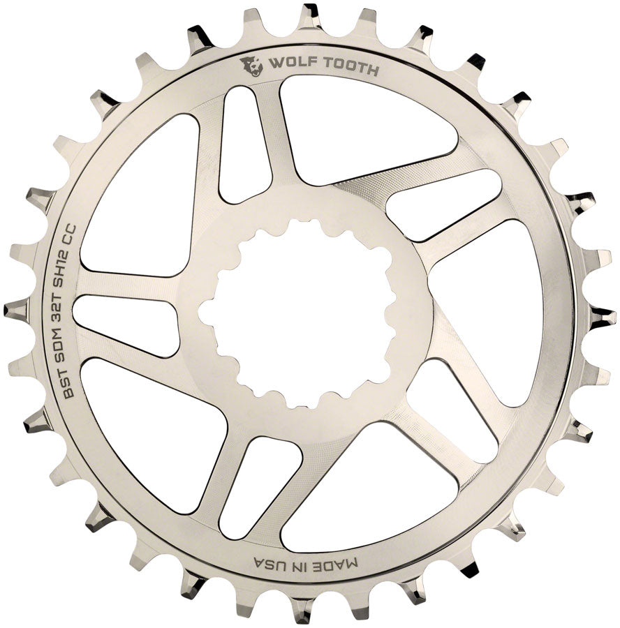 Wolf Tooth Direct Mount Chainring - 32t, SRAM Direct Mount, For SRAM 3-Bolt Boost, Requires 12-Speed Hyperglide+ Chain, Nickel Plated