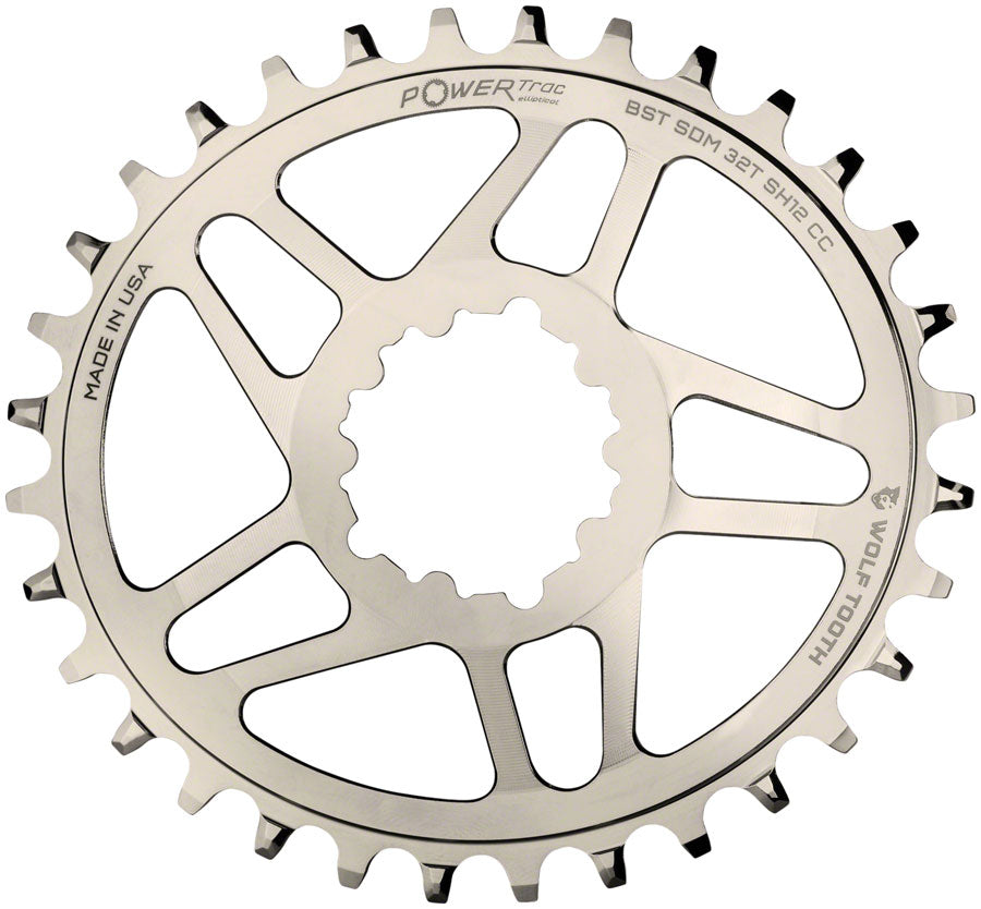 Wolf Tooth Elliptical Direct Mount Chainring - 32t, SRAM Direct Mount, For SRAM 3-Bolt Boost Cranks, Use Hyperglide+ Chain, Nickel Plated
