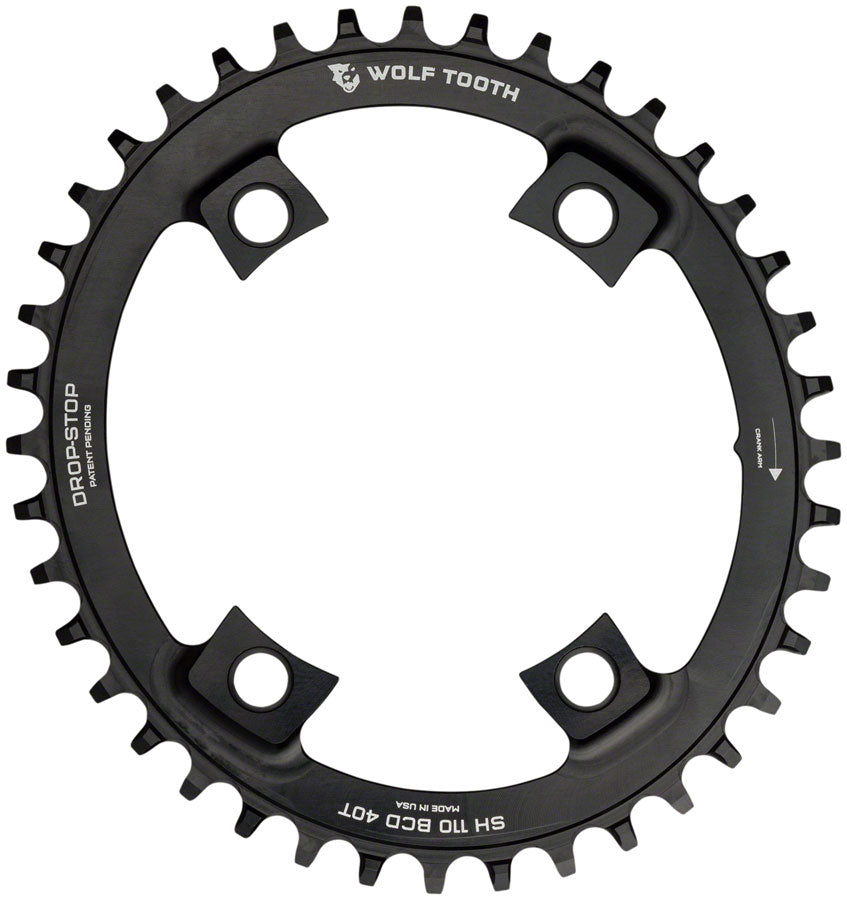 Wolf Tooth Elliptical Shimano 110 Asymmetric BCD Chainring - 42t, 110 Asymmetric BCD, 4-Bolt, Drop-Stop, For Shimano Cranks, Black