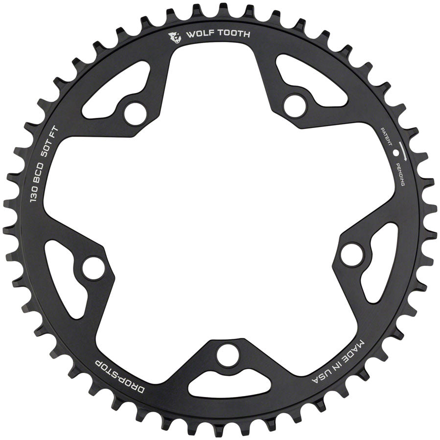 Wolf Tooth 130 BCD Road and Cyclocross Chainring - 46t, 130 BCD, 5-Bolt, Drop-Stop, 10/11/12-Speed Eagle and Flattop Compatible, Black